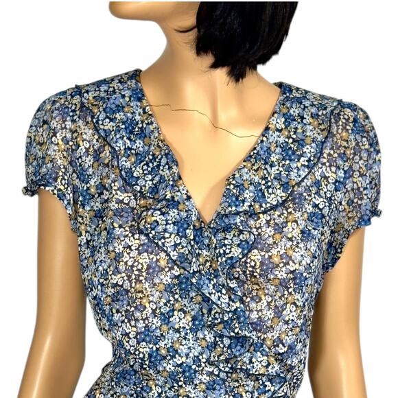 Y2k Midi Dress 8 Sheer Ditsy Floral Chiffon Ethereal Fairy WhimsiGoth Ruffle MSK - Picture 2 of 16